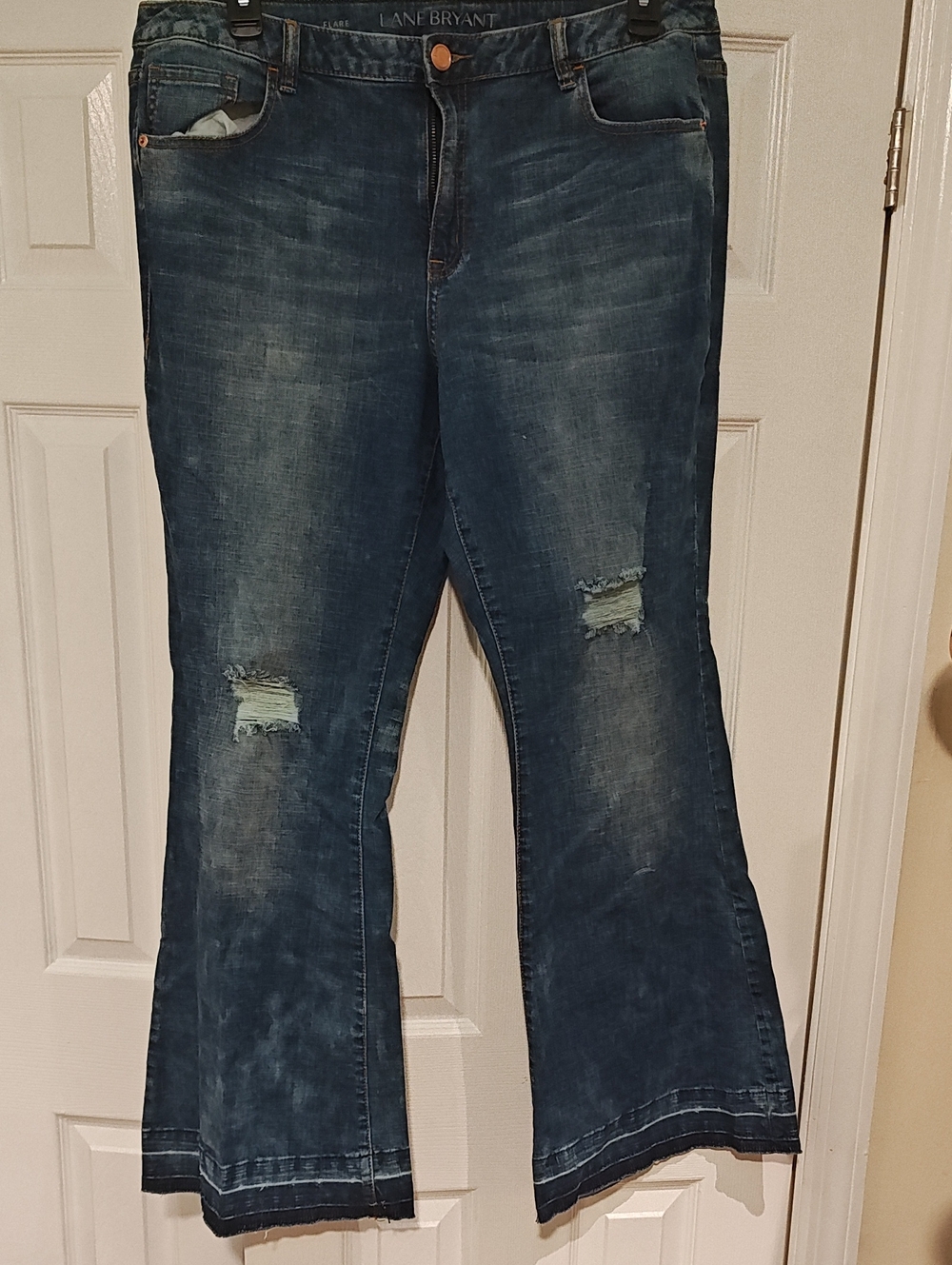 Lane Bryant Distressed Dark Blue Wide-Leg Jeans
